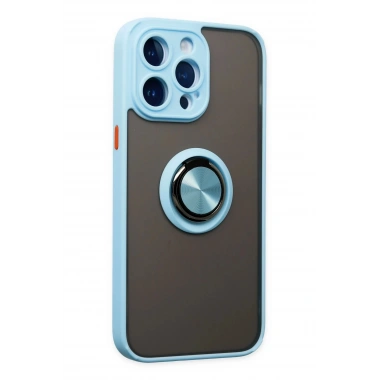 Mey İthalat®  iPhone 14 Pro Max Kılıf Montreal Yüzüklü Silikon Kapak - Buz Mavi