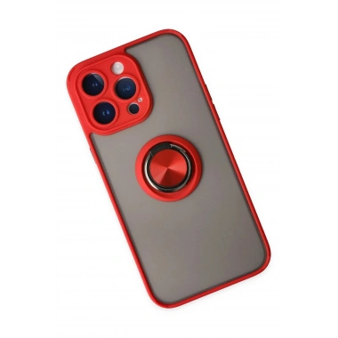 Mey İthalat®  iPhone 14 Pro Max Kılıf Montreal Yüzüklü Silikon Kapak - Kırmızı