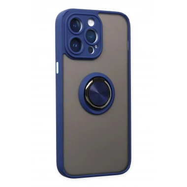 Mey İthalat®  iPhone 14 Pro Max Kılıf Montreal Yüzüklü Silikon Kapak - Lacivert