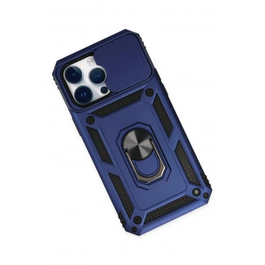 Mey İthalat®  iPhone 14 Pro Max Kılıf Pars Lens Yüzüklü Silikon - Lacivert