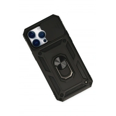 Mey İthalat®   iPhone 14 Pro Max Kılıf Pars Lens Yüzüklü Silikon - Siyah
