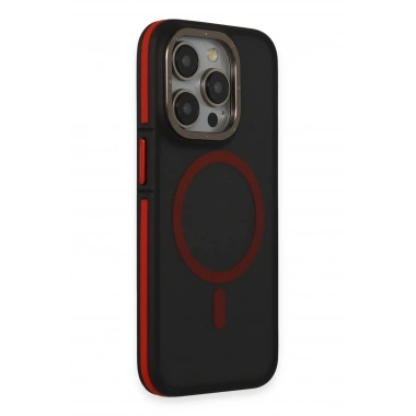 Mey İthalat®  iPhone 14 Pro Max Kılıf Rocky Magsafe Kapak - Siyah-Kırmızı