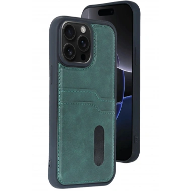 Mey İthalat® iPhone 14 Pro Max Kılıf Sara Kartvizitli Deri Kılıf - Koyu Yeşil