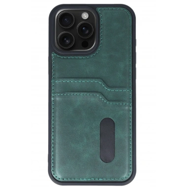 Mey İthalat® iPhone 14 Pro Max Kılıf Sara Kartvizitli Deri Kılıf - Koyu Yeşil