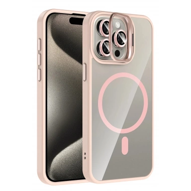 Mey İthalat®   iPhone 14 Pro Max Remim Lensli Magsafe Standlı Kapak - Pembe