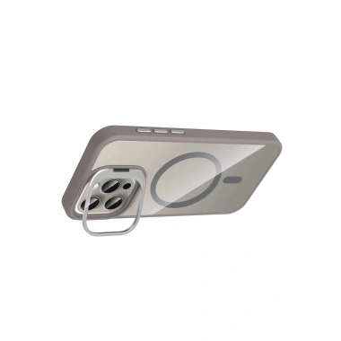 Mey İthalat®   iPhone 14 Pro Max Remim Lensli Magsafe Standlı Kapak - Titan Gri