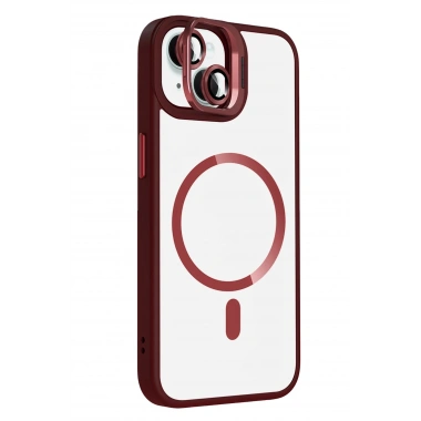 Mey İthalat®   iPhone 14 Remim Lensli Magsafe Standlı Kapak - Bordo