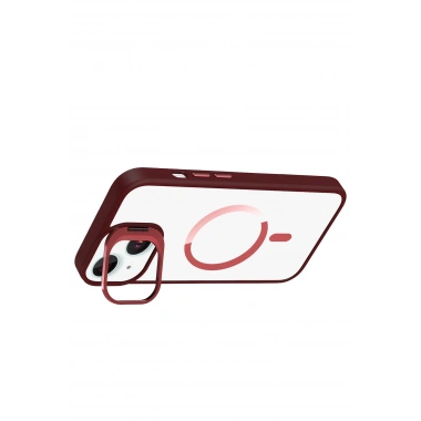 Mey İthalat®   iPhone 14 Remim Lensli Magsafe Standlı Kapak - Bordo
