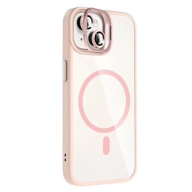 Mey İthalat®   iPhone 14 Remim Lensli Magsafe Standlı Kapak - Pembe