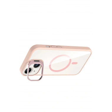 Mey İthalat®   iPhone 14 Remim Lensli Magsafe Standlı Kapak - Pembe