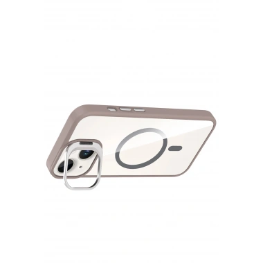 Mey İthalat®   iPhone 14 Remim Lensli Magsafe Standlı Kapak - Titan Gri