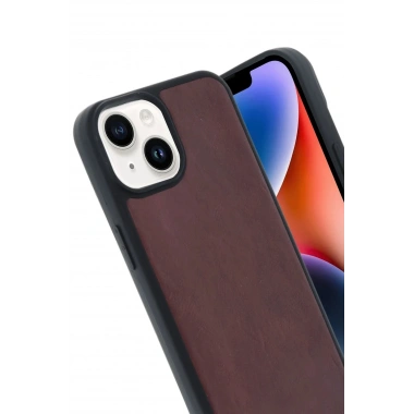 Mey İthalat®   iPhone 15 Kılıf Aras Deri Kapak - Bordo
