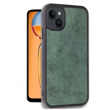Mey İthalat®   iPhone 15 Kılıf Aras Deri Kapak - Koyu Yeşil