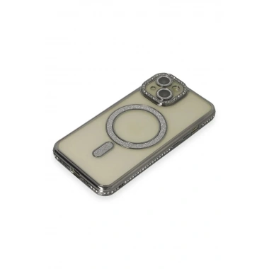 Mey İthalat®   iPhone 15 Kılıf Joke Simli Magneticsafe Kılıf - Gri