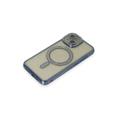 Mey İthalat®  iPhone 15 Kılıf Joke Simli Magneticsafe Kılıf - Lacivert