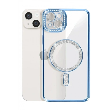 Mey İthalat®  iPhone 15 Kılıf Joke Simli Magneticsafe Kılıf - Mavi