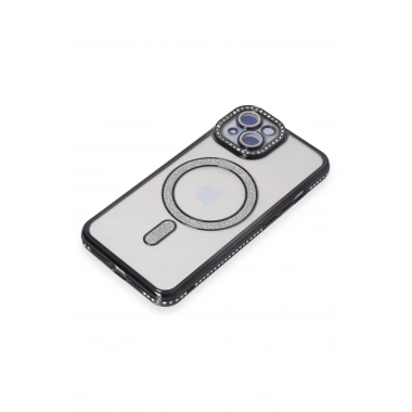 Mey İthalat®  iPhone 15 Kılıf Joke Simli Magneticsafe Kılıf - Siyah