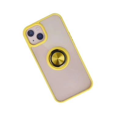 Mey İthalat®  iPhone 15 Kılıf Montreal Yüzüklü Silikon Kapak - Sarı