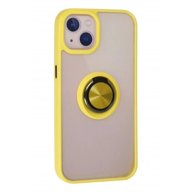 Mey İthalat®  iPhone 15 Kılıf Montreal Yüzüklü Silikon Kapak - Sarı