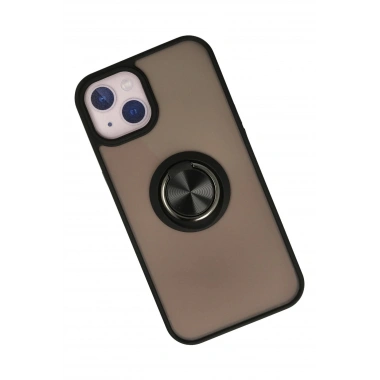Mey İthalat®  iPhone 15 Kılıf Montreal Yüzüklü Silikon Kapak - Siyah