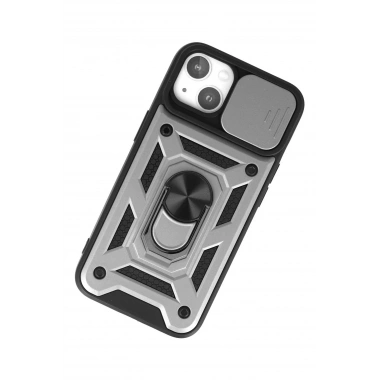 Mey İthalat®  iPhone 15 Kılıf Pars Lens Yüzüklü Silikon - Gümüş