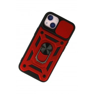 Mey İthalat®  iPhone 15 Kılıf Pars Lens Yüzüklü Silikon - Kırmızı