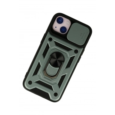 Mey İthalat®  iPhone 15 Kılıf Pars Lens Yüzüklü Silikon - Yeşil