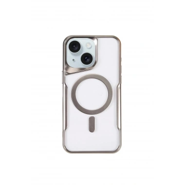 Mey İthalat®  iPhone 15 Plus Kılıf Boyi Magsafe Silikon Kapak - Gümüş