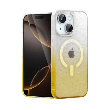 Mey İthalat®   iPhone 15 Plus Pummel Shiny Magsafe Kapak - Gold
