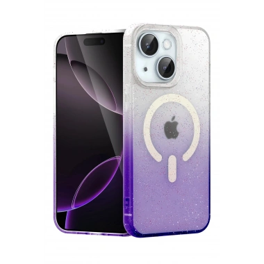 Mey İthalat®   iPhone 15 Plus Pummel Shiny Magsafe Kapak - Mor