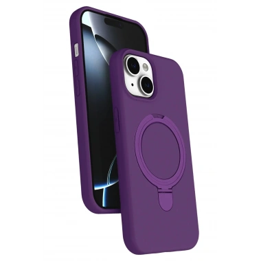 Mey İthalat®   iPhone 15 Plus Regal Magsafe Standlı Kapak - Derin Mor