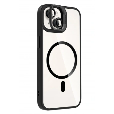 Mey İthalat®   iPhone 15 Plus Remim Lensli Magsafe Standlı Kapak - Siyah