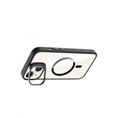 Mey İthalat®   iPhone 15 Plus Remim Lensli Magsafe Standlı Kapak - Siyah