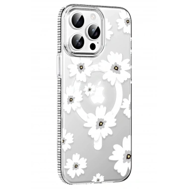 Mey İthalat®   iPhone 15 Pro Floral Magsafe Kapak - Beyaz
