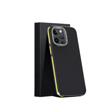 Mey İthalat® iPhone 15 Pro Kılıf Aramid 600D Kevlar Karbon Fiber Magsafe Kapak - Sarı