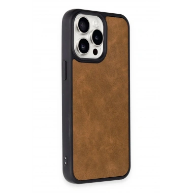 Mey İthalat®  iPhone 15 Pro Kılıf Aras Deri Kapak - Taba