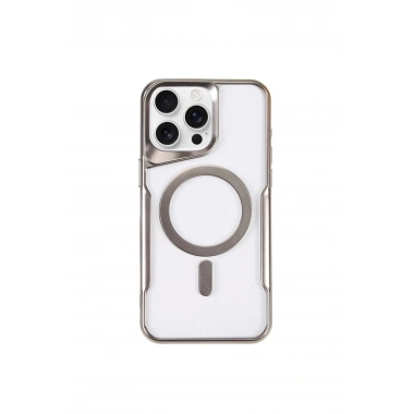 Mey İthalat®  iPhone 15 Pro Kılıf Boyi Magsafe Silikon Kapak - Gümüş