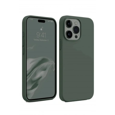 Mey İthalat®  iPhone 15 Pro Kılıf First Silikon - Koyu Yeşil