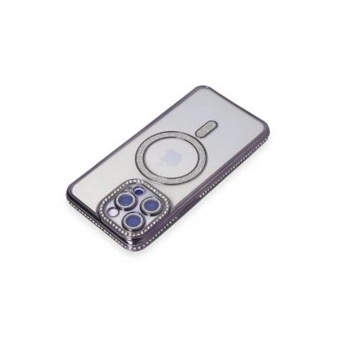 Mey İthalat®  iPhone 15 Pro Kılıf Joke Simli Magneticsafe Kılıf - Derin Mor