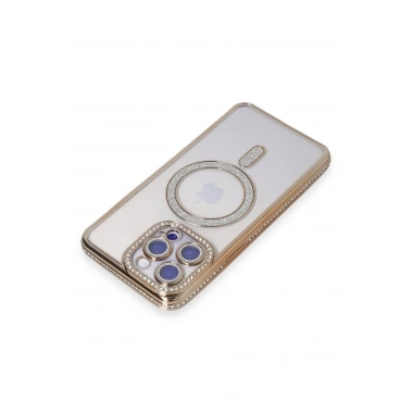 Mey İthalat®  iPhone 15 Pro Kılıf Joke Simli Magneticsafe Kılıf - Gold