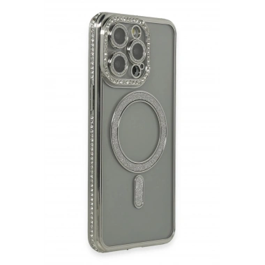 Mey İthalat®  iPhone 15 Pro Kılıf Joke Simli Magneticsafe Kılıf - Gri