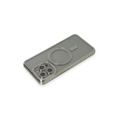 Mey İthalat®  iPhone 15 Pro Kılıf Joke Simli Magneticsafe Kılıf - Gri