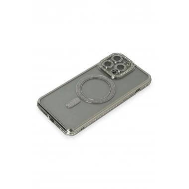 Mey İthalat®  iPhone 15 Pro Kılıf Joke Simli Magneticsafe Kılıf - Gri