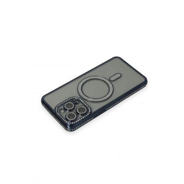 Mey İthalat®  iPhone 15 Pro Kılıf Joke Simli Magneticsafe Kılıf - Lacivert