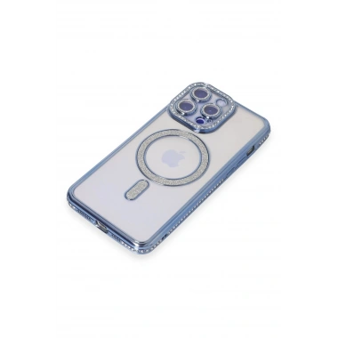 Mey İthalat®  iPhone 15 Pro Kılıf Joke Simli Magneticsafe Kılıf - Mavi