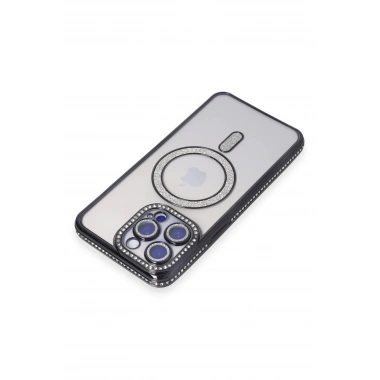 Mey İthalat®  iPhone 15 Pro Kılıf Joke Simli Magneticsafe Kılıf - Siyah
