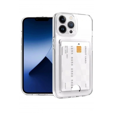 Mey İthalat®  iPhone 15 Pro Kılıf Kart Şeffaf Silikon - Şeffaf