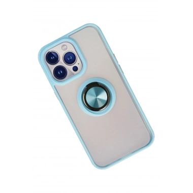 Mey İthalat®  iPhone 15 Pro Kılıf Montreal Yüzüklü Silikon Kapak - Buz Mavi