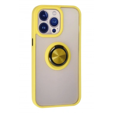 Mey İthalat®  iPhone 15 Pro Kılıf Montreal Yüzüklü Silikon Kapak - Sarı