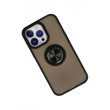 Mey İthalat®  iPhone 15 Pro Kılıf Montreal Yüzüklü Silikon Kapak - Siyah